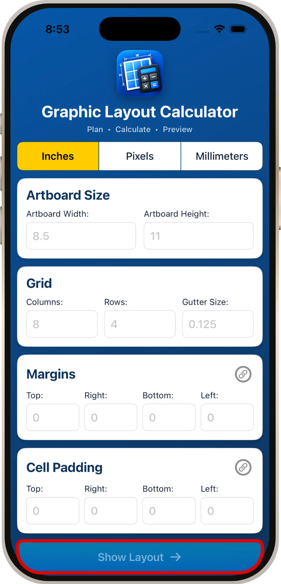 Show Layout button highlighted in red
